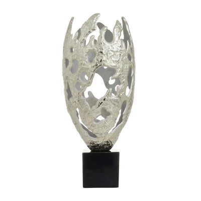 10 in. x 23 in. Silver Aluminum Cut-Out Abstract Sculpture with Black Base