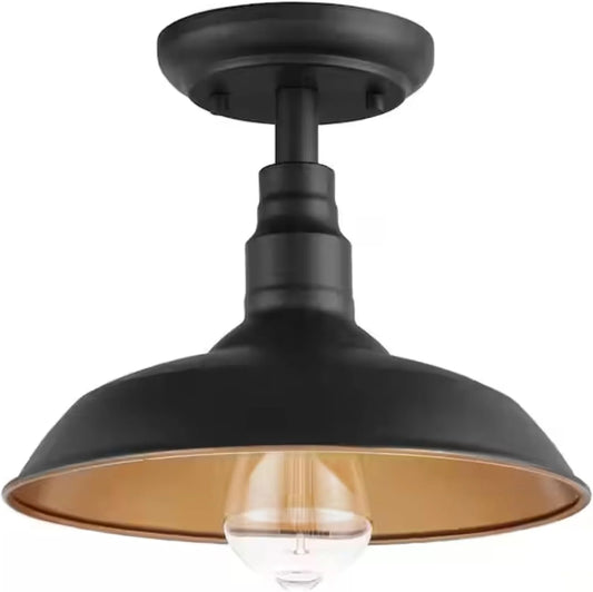 10" Chic Matte Black Semi Flush Mount Ceiling Light - View 1