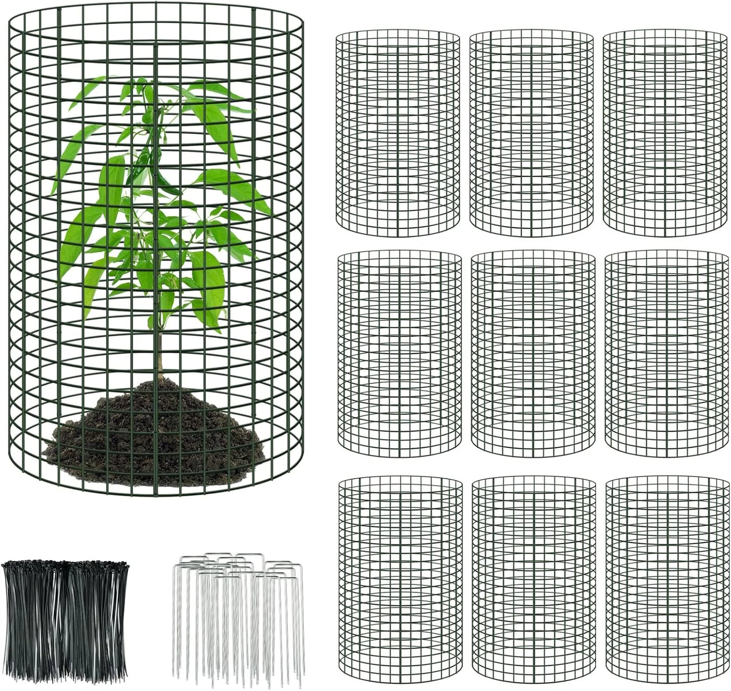 Silver Metal 10 Packs 24"x 12" Large Wire Plant Protectors Wire Plant Cages Mesh Plant Cage Chicken Wire Cloche with Ground Stakes and Nylon Ties Protect Plants,Garden,Shrubs and Vegetables from Animals-30PCS, Brand New condition - View 1