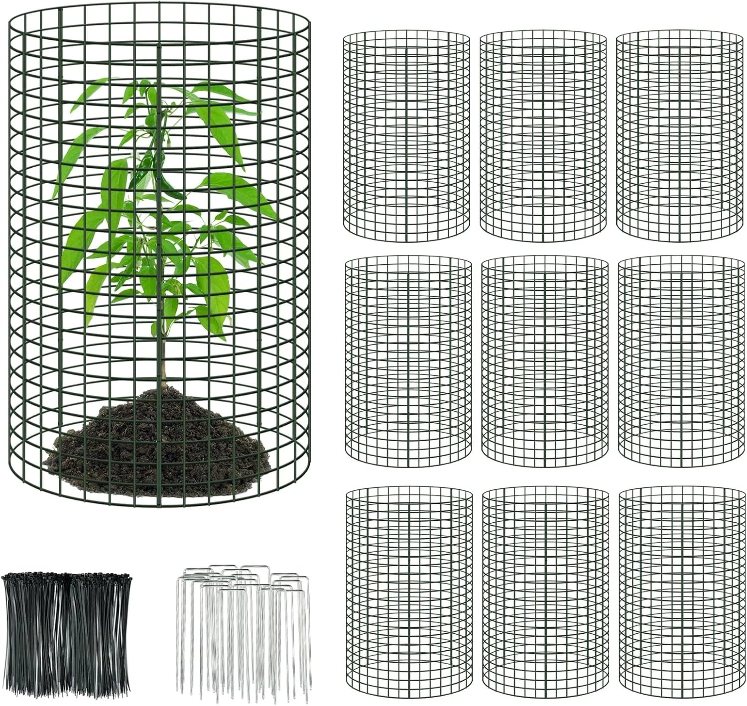 Silver Metal 10 Packs 24"x 12" Large Wire Plant Protectors Wire Plant Cages Mesh Plant Cage Chicken Wire Cloche with Ground Stakes and Nylon Ties Protect Plants,Garden,Shrubs and Vegetables from Animals-30PCS, Brand New condition - View 1