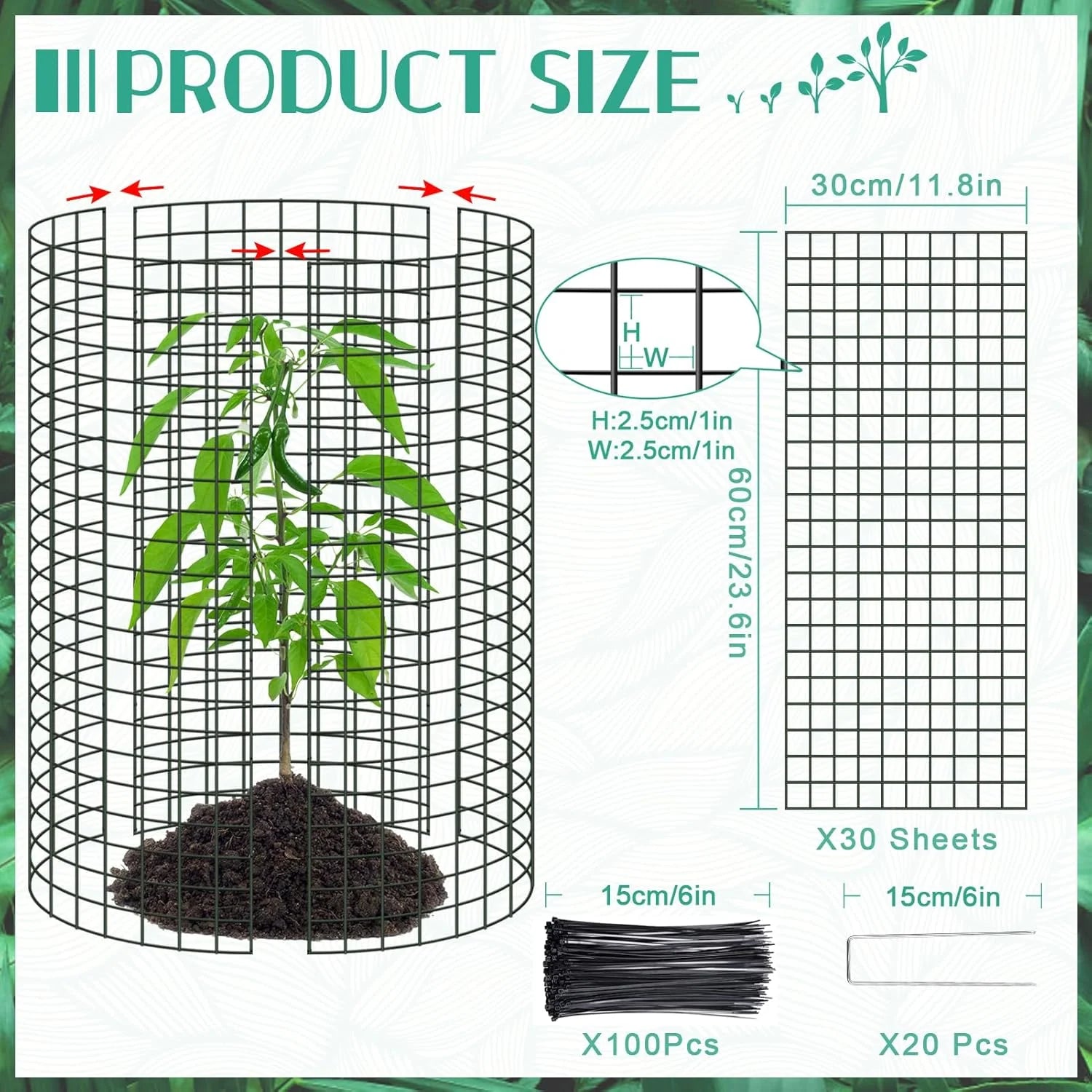 Silver Metal 10 Packs 24"x 12" Large Wire Plant Protectors Wire Plant Cages Mesh Plant Cage Chicken Wire Cloche with Ground Stakes and Nylon Ties Protect Plants,Garden,Shrubs and Vegetables from Animals-30PCS, Brand New condition - View 4