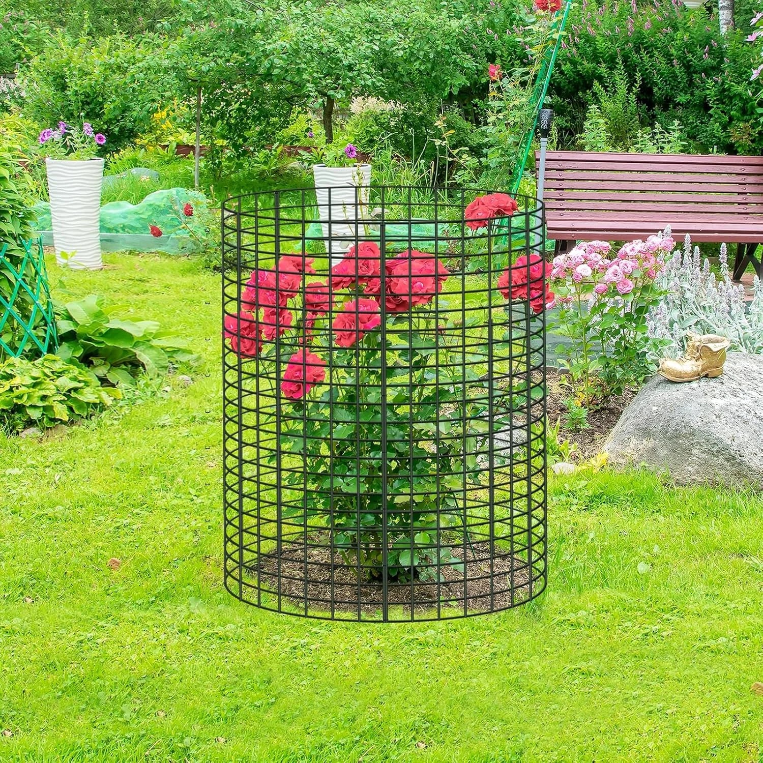 Silver Metal 10 Packs 24"x 12" Large Wire Plant Protectors Wire Plant Cages Mesh Plant Cage Chicken Wire Cloche with Ground Stakes and Nylon Ties Protect Plants,Garden,Shrubs and Vegetables from Animals-30PCS, Brand New condition - View 9