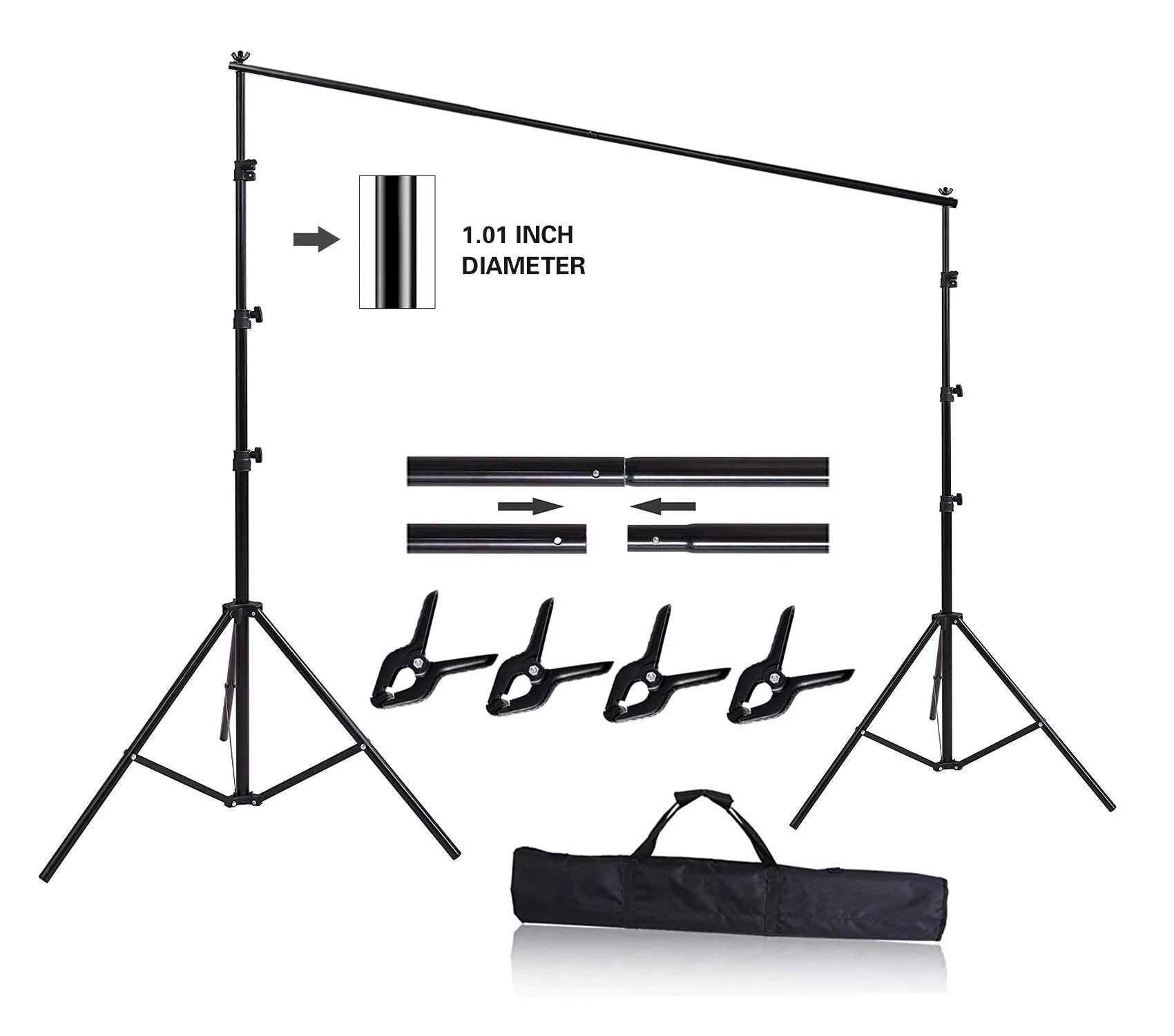 Black Aluminum 10ft x 8.5ft Adjustable Photography Backdrop Support System Photo Video Studio Muslin Background Stand Kit with Carry Bag, Good Condition condition - View 1