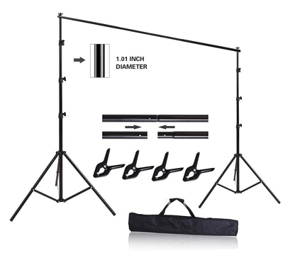 Black Aluminum 10ft x 8.5ft Adjustable Photography Backdrop Support System Photo Video Studio Muslin Background Stand Kit with Carry Bag, Good Condition condition - View 1