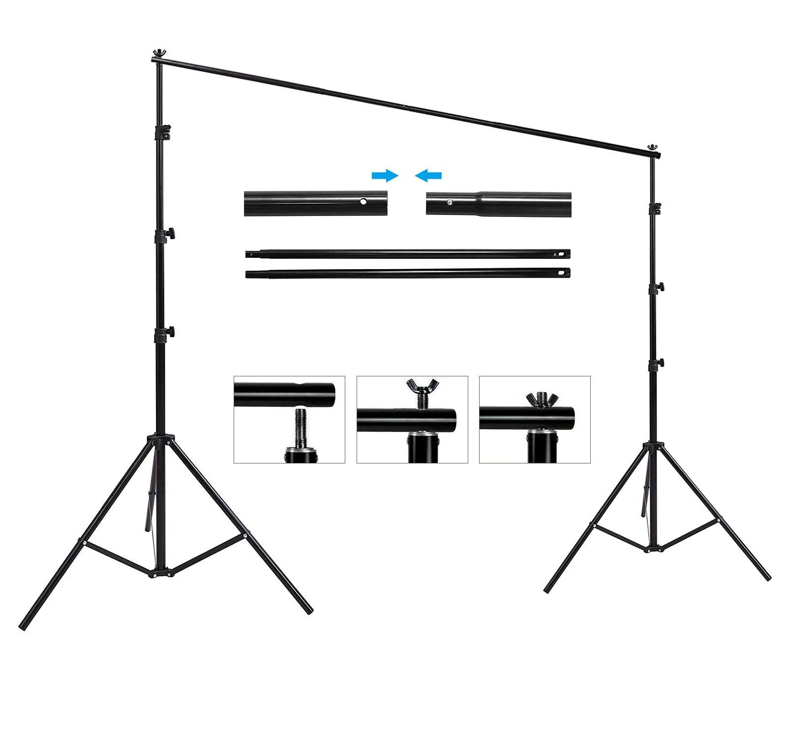 Black Aluminum 10ft x 8.5ft Adjustable Photography Backdrop Support System Photo Video Studio Muslin Background Stand Kit with Carry Bag, Good Condition condition - View 9