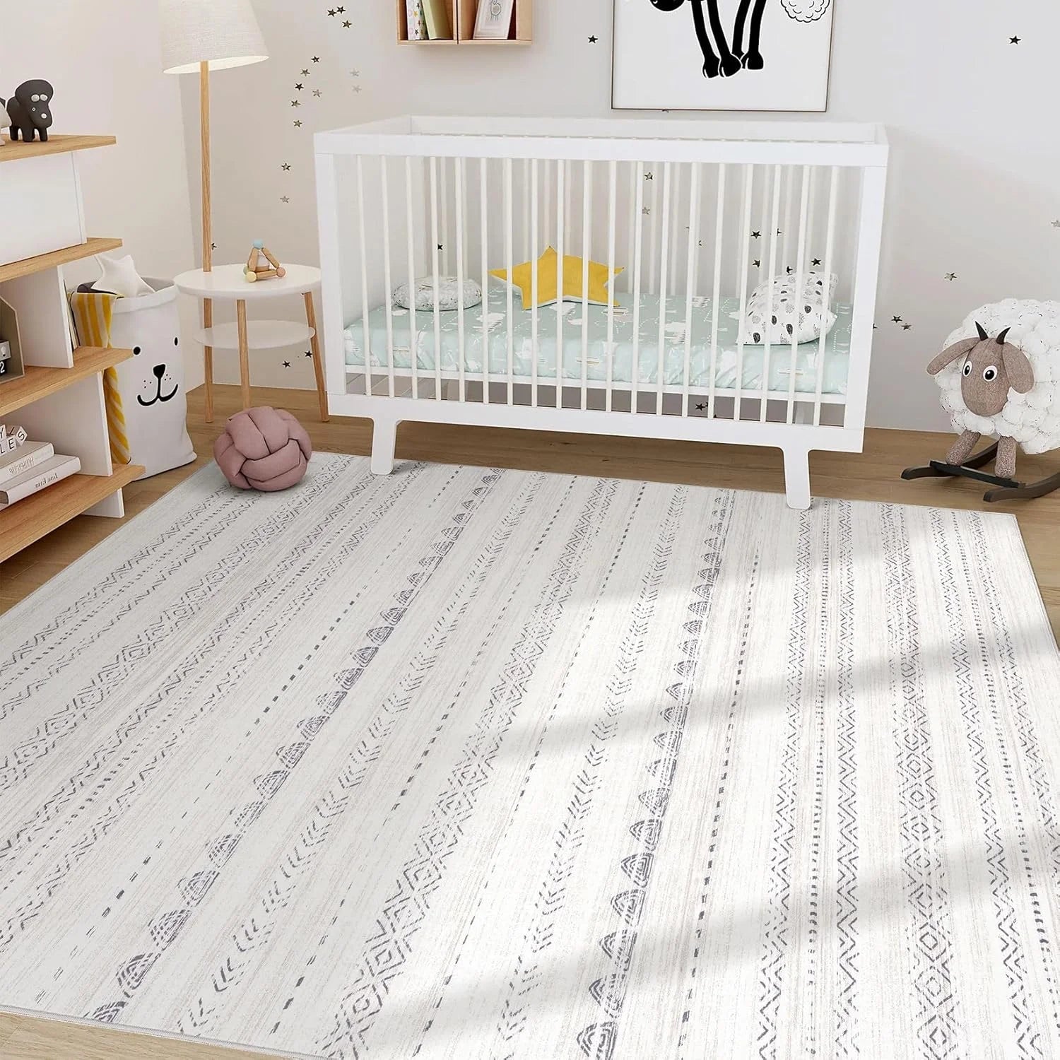 Gray Boho Grey Stain-Resistant Fabric 10x14 Area Rugs Living Room: Washable Boho Large Neutral Modern Soft Stain Resistant Farmhouse Indoor Floor Rug Non Slip Accent Carpet for Bedroom Nursery Kids Playroom Office Dining Room- Gray Boho Grey 10' x 14' (Rectangular), Good Condition condition - View 10