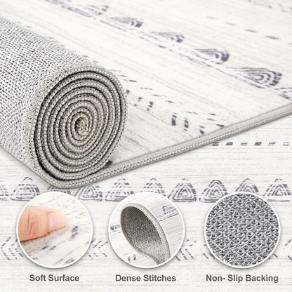 Gray Boho Grey Stain-Resistant Fabric 10x14 Area Rugs Living Room: Washable Boho Large Neutral Modern Soft Stain Resistant Farmhouse Indoor Floor Rug Non Slip Accent Carpet for Bedroom Nursery Kids Playroom Office Dining Room- Gray Boho Grey 10' x 14' (Rectangular), Good Condition condition - View 5