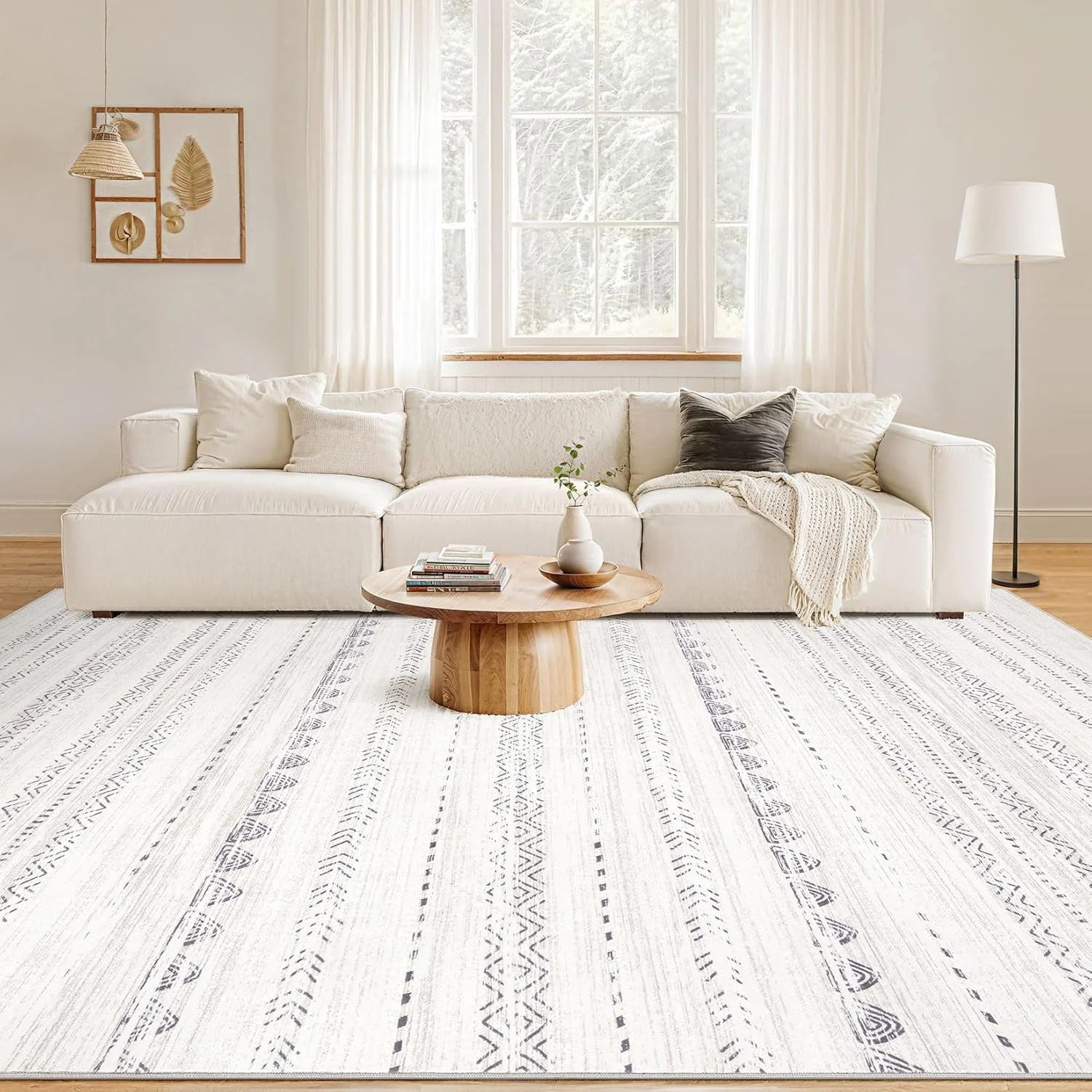 Gray Boho Grey Stain-Resistant Fabric 10x14 Area Rugs Living Room: Washable Boho Large Neutral Modern Soft Stain Resistant Farmhouse Indoor Floor Rug Non Slip Accent Carpet for Bedroom Nursery Kids Playroom Office Dining Room- Gray Boho Grey 10' x 14' (Rectangular), Good Condition condition - View 6
