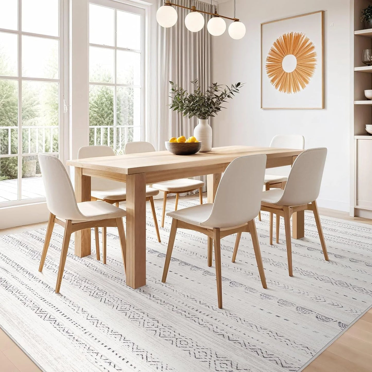 Gray Boho Grey Stain-Resistant Fabric 10x14 Area Rugs Living Room: Washable Boho Large Neutral Modern Soft Stain Resistant Farmhouse Indoor Floor Rug Non Slip Accent Carpet for Bedroom Nursery Kids Playroom Office Dining Room- Gray Boho Grey 10' x 14' (Rectangular), Good Condition condition - View 9