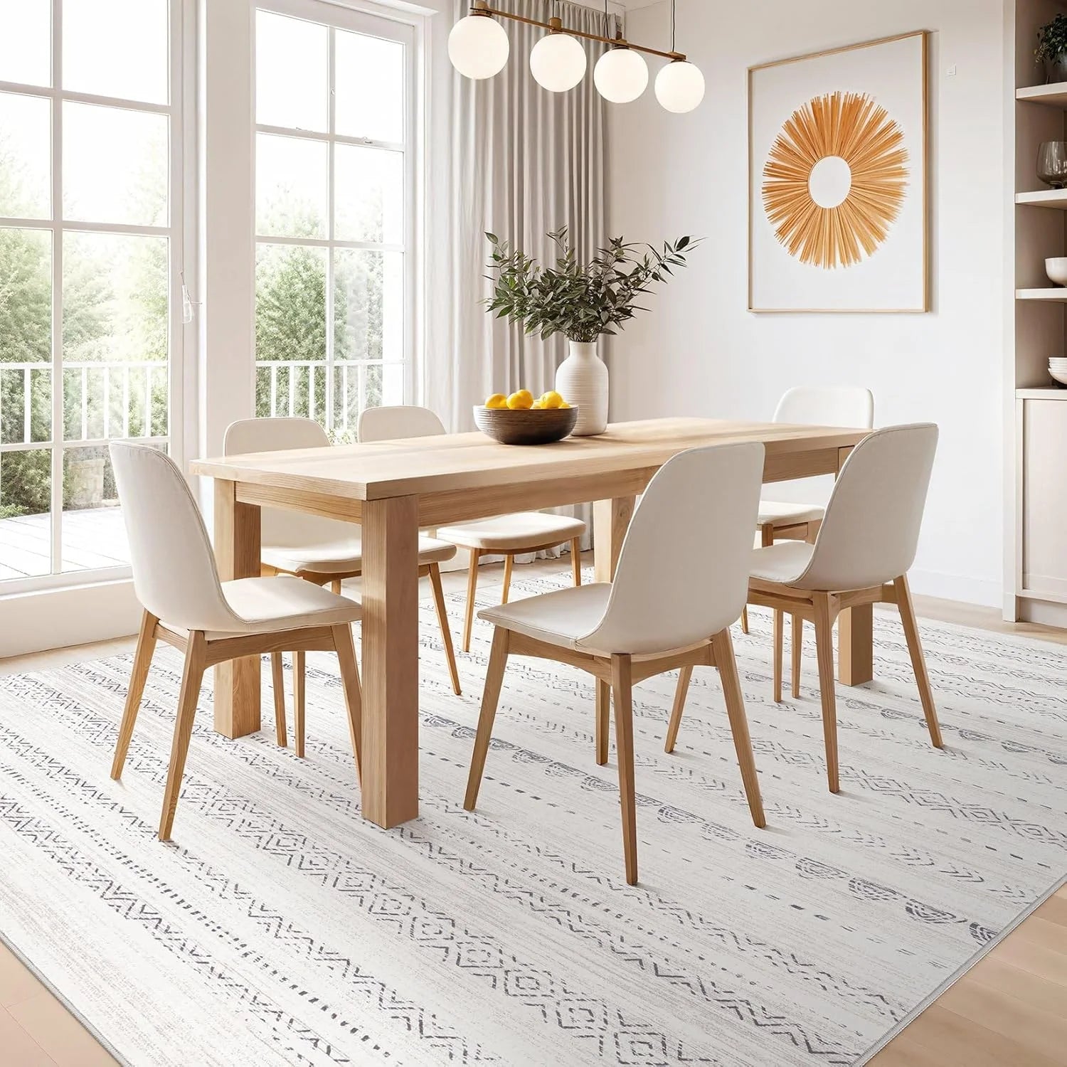 Gray Boho Grey Stain-Resistant Fabric 10x14 Area Rugs Living Room: Washable Boho Large Neutral Modern Soft Stain Resistant Farmhouse Indoor Floor Rug Non Slip Accent Carpet for Bedroom Nursery Kids Playroom Office Dining Room- Gray Boho Grey 10' x 14' (Rectangular), Good Condition condition - View 9
