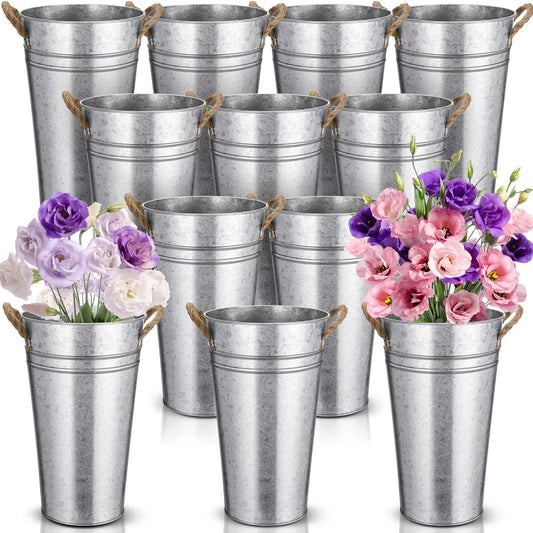 Bulk Galvanized Metal Flower Buckets - Set of 12 - View 1