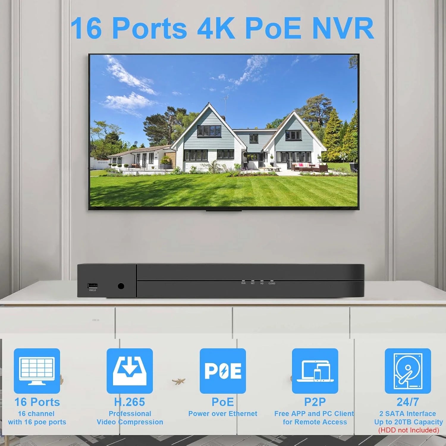 product 16 Channel 4K PoE Network Video Recorder NVR, 16 Port H.265 NVR Support 4K/2K/8MP/5MP/3MP/1080P PoE Camera, Remote Access, Motion Alarm, 24/7 Recording, Smart Playback, No Hard Disk Drive, As Is condition - View 2