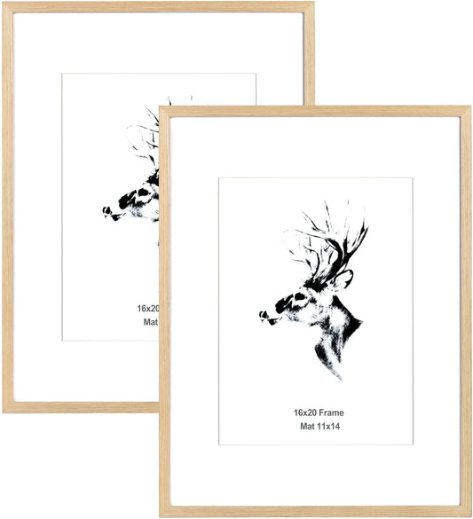 Set of 2 16x20 Picture Frames Matted to 11x14 - Solid Oak Wood Poster Frames - View 1