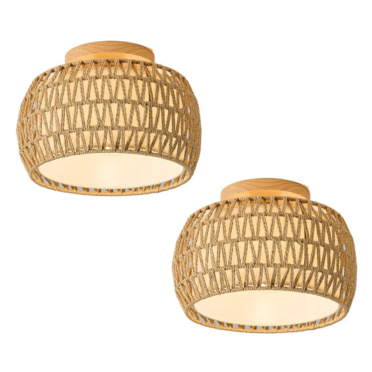 Boho Rattan Flush Mount Ceiling Lights - View 1