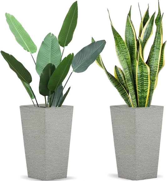 Heavy Duty Plastic Resin Tapered Planter Pots - 2 Pcs Pack - View 1