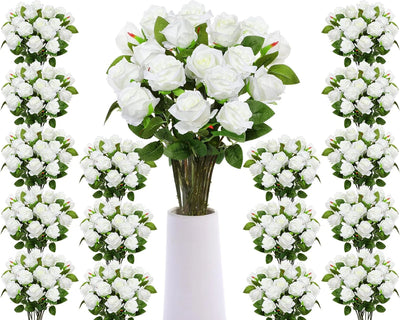 200 Pcs Artificial Roses Bulk Valentines Fake Roses with Long Stems Silk Flowers Faux Bouquets for Valentine‘s Day Wedding Centerpieces Birthday Bridal Shower Arrangements(White)