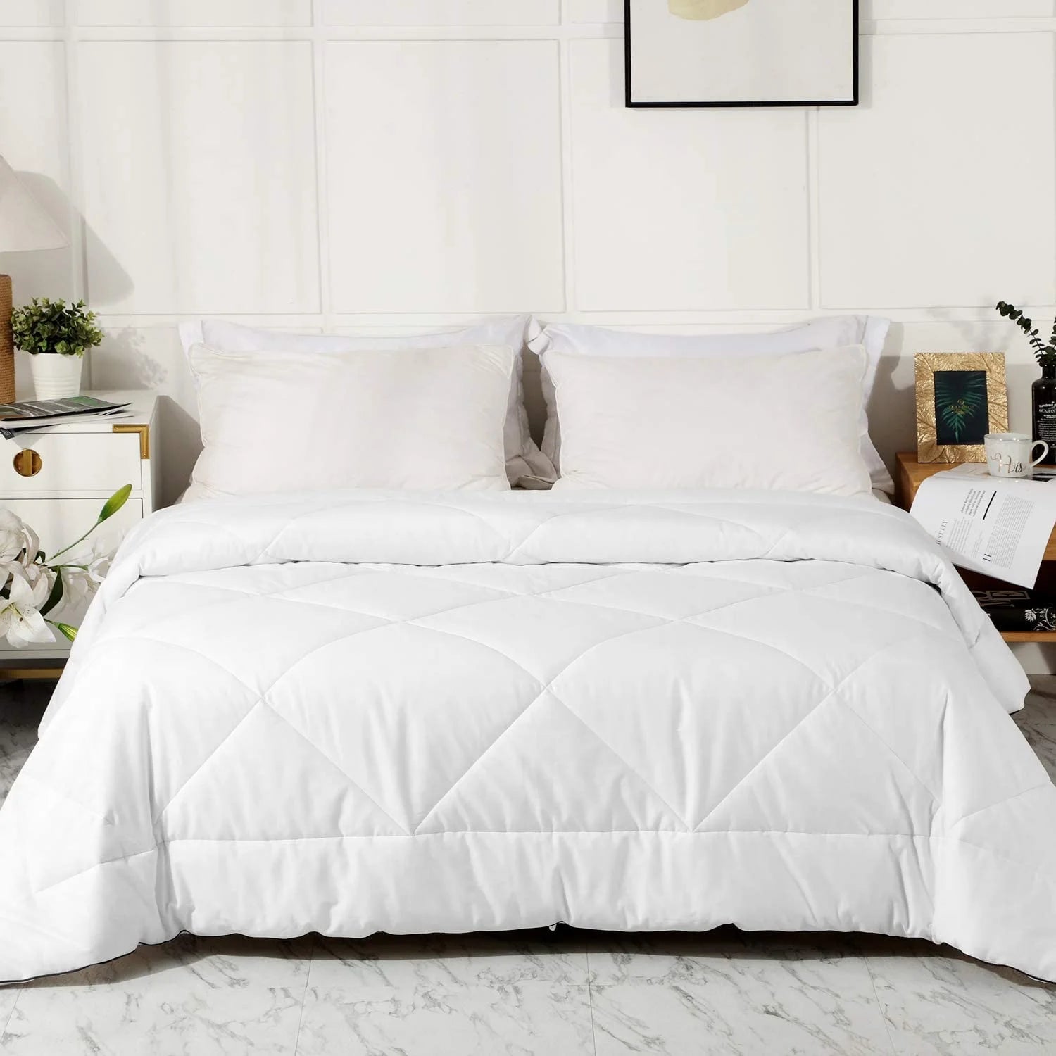 White 100% Cotton 2024 Premium Upgraded Uncompressed Bed Quilt All Season 100% Cotton Filled Comforter - Reversible Lightweight Soft Breathable Fluffy (White, Twin), As Is condition - View 1