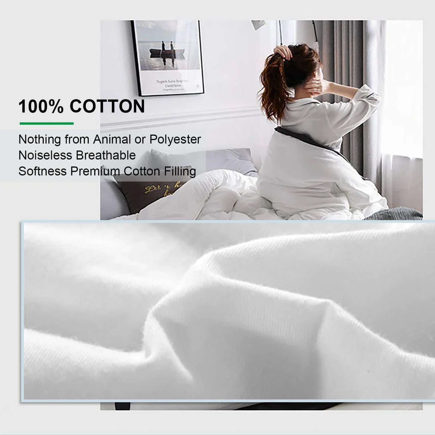 White 100% Cotton 2024 Premium Upgraded Uncompressed Bed Quilt All Season 100% Cotton Filled Comforter - Reversible Lightweight Soft Breathable Fluffy (White, Twin), As Is condition - View 4