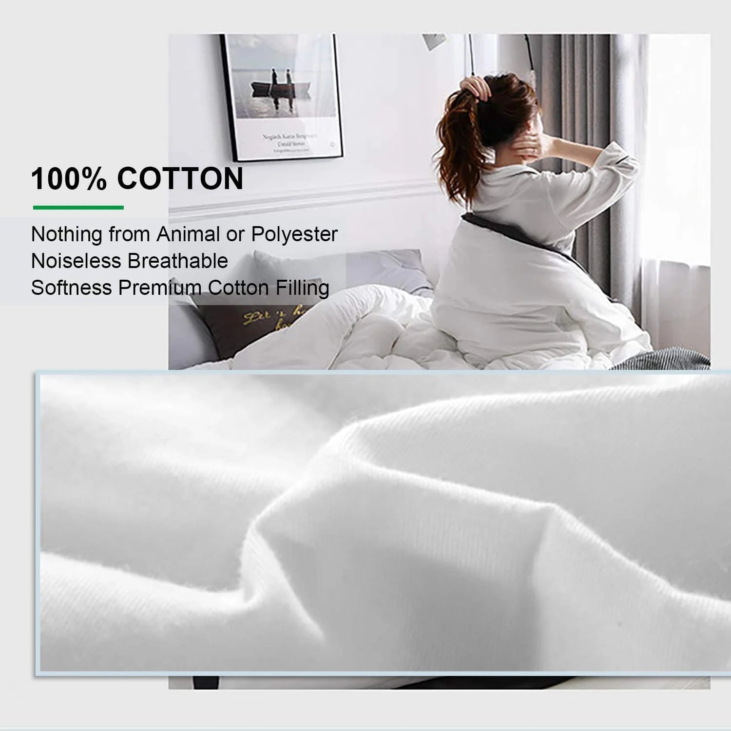 White 100% Cotton 2024 Premium Upgraded Uncompressed Bed Quilt All Season 100% Cotton Filled Comforter - Reversible Lightweight Soft Breathable Fluffy (White, Twin), As Is condition - View 4