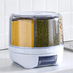 20Lbs large Grain dispenser 360°Rotating Rice Food Dispenser 6 Grids rice container rotatable Beans Containers Storage with Sealed lid for Peanut Barley Millet and Cereal