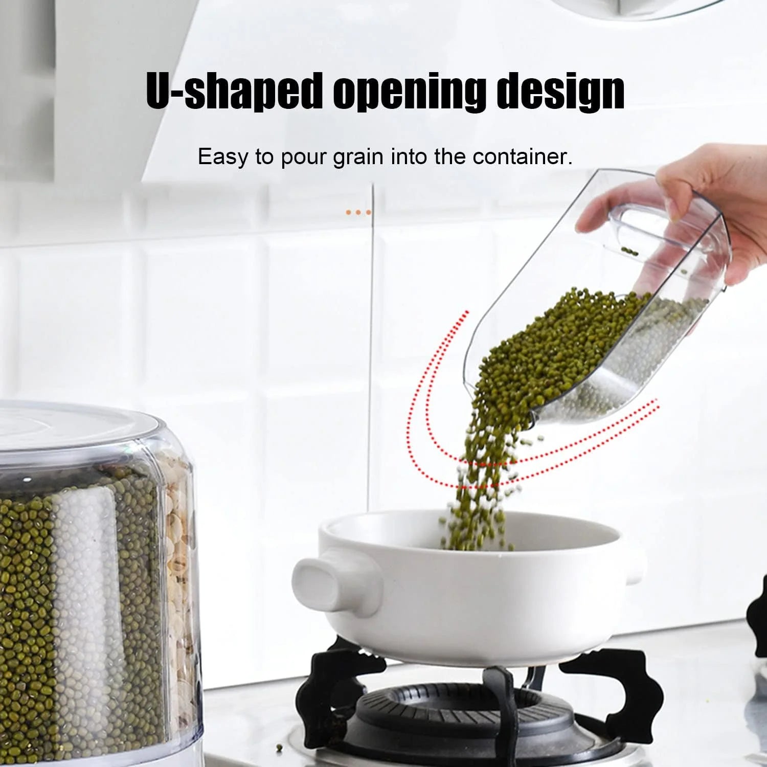 product 20Lbs large Grain dispenser 360°Rotating Rice Food Dispenser 6 Grids rice container rotatable Beans Containers Storage with Sealed lid for Peanut Barley Millet and Cereal, As Is condition - View 10