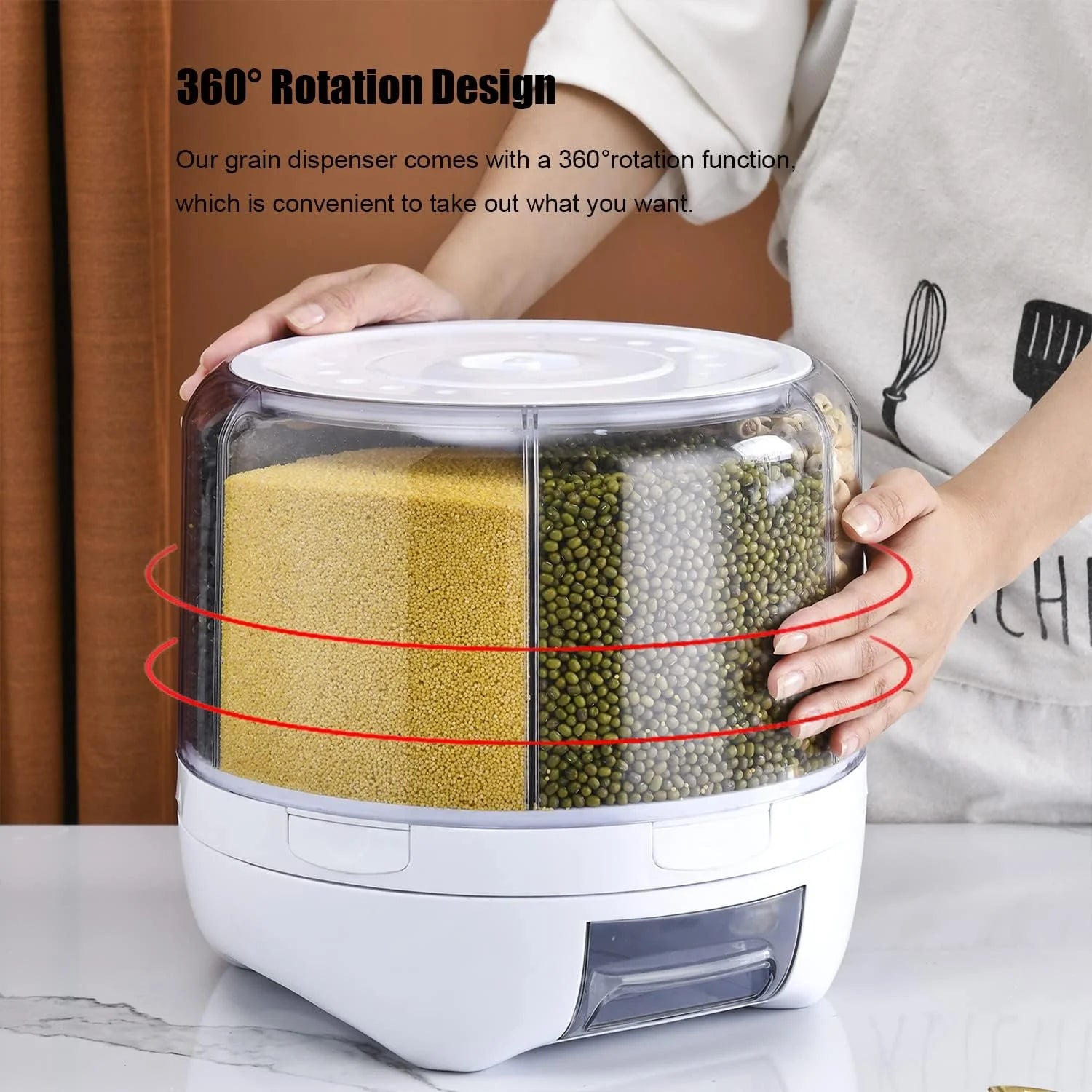 product 20Lbs large Grain dispenser 360°Rotating Rice Food Dispenser 6 Grids rice container rotatable Beans Containers Storage with Sealed lid for Peanut Barley Millet and Cereal, As Is condition - View 4