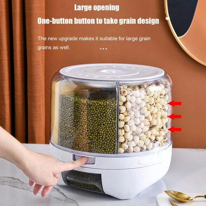 product 20Lbs large Grain dispenser 360°Rotating Rice Food Dispenser 6 Grids rice container rotatable Beans Containers Storage with Sealed lid for Peanut Barley Millet and Cereal, As Is condition - View 7