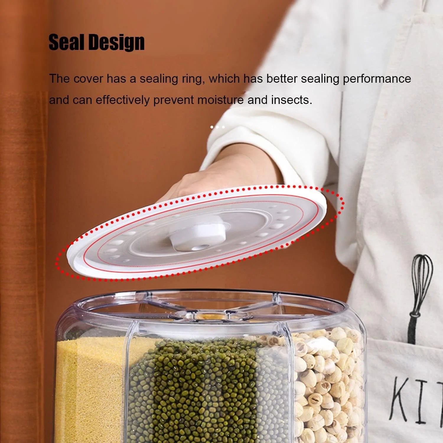 product 20Lbs large Grain dispenser 360°Rotating Rice Food Dispenser 6 Grids rice container rotatable Beans Containers Storage with Sealed lid for Peanut Barley Millet and Cereal, As Is condition - View 9