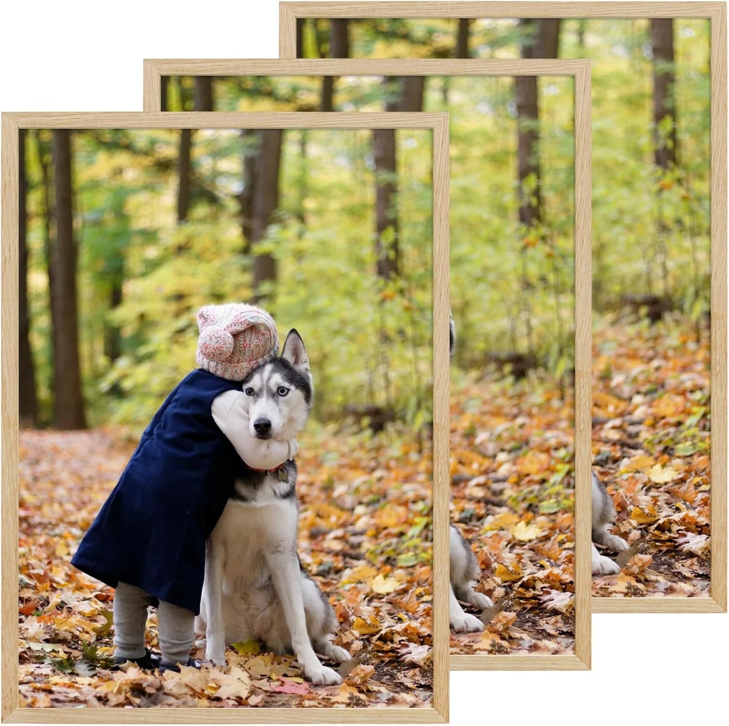 Beige Oak Wood 22x28 Inches Poster Frame Beige Picture Frame 28 x 22 Photo Frame 22 by 28 Oak Wood Frame Wall Mounted Frames for Hanging Vertically and Horizontally, 3 Pack, Good Condition condition - View 1