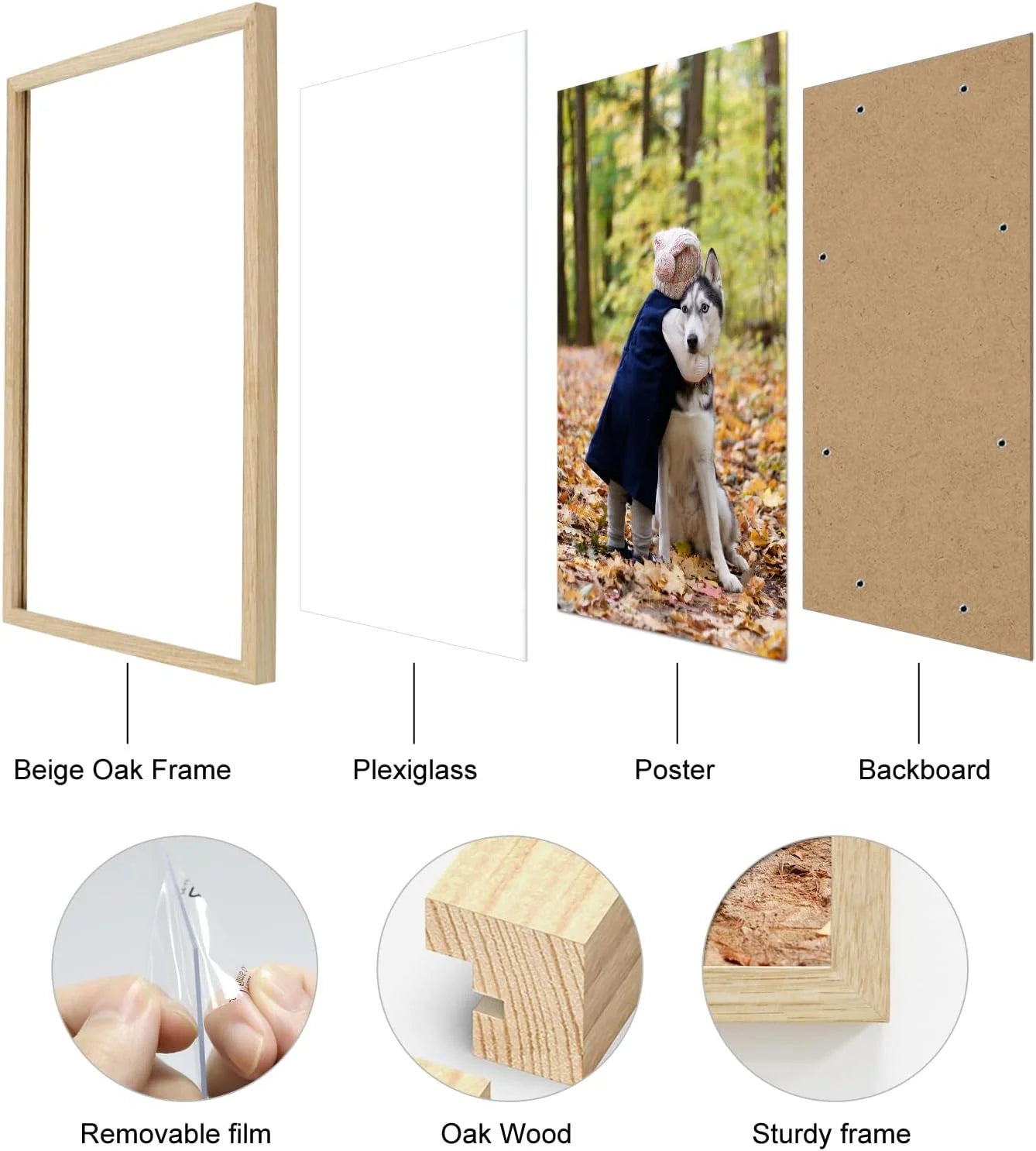 Beige Oak Wood 22x28 Inches Poster Frame Beige Picture Frame 28 x 22 Photo Frame 22 by 28 Oak Wood Frame Wall Mounted Frames for Hanging Vertically and Horizontally, 3 Pack, Good Condition condition - View 4