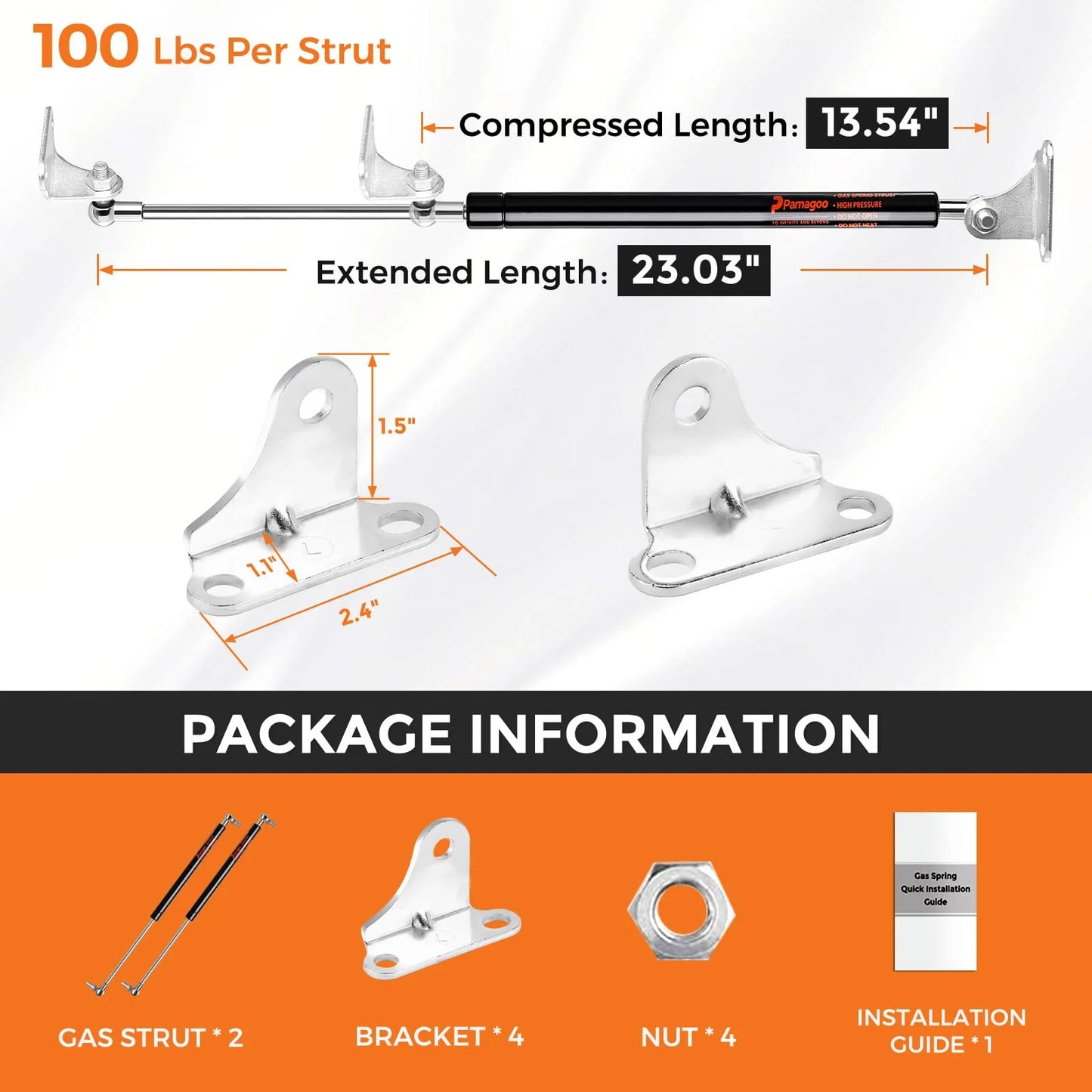 product 23 Inch 100 Lb Gas Lift Struts for Heavy Lid, Rv Storage Bed Lift Heavy Duty Shock, Gas Piston Lift Mechanism Gas Spring Kit with Mounting Brackets, Fit 80-110lbs Prop 2pack, As Is condition - View 4