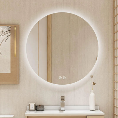 32 Inch Round LED Bathroom Mirror Backlit Anti-Fog Wall Mounted Lighted Bathroom Vanity Mirror 3 Colors Light Dimmable Smart Makeup Mirror with Touch Switch 32 x 32 Round