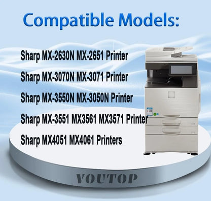 product 4PK MX61NT MX-61NT Toner Cartridge Compatible for Sharp MX-2630N MX-2651 MX-3050N MX-3070N MX-3071 MX-3550N MX-3551 MX3561 MX3571 MX4051 MX4061 (MX-61NTBA MX-61NTCA MX-61NTMA MX-61NTYA ), Good Condition condition - View 4