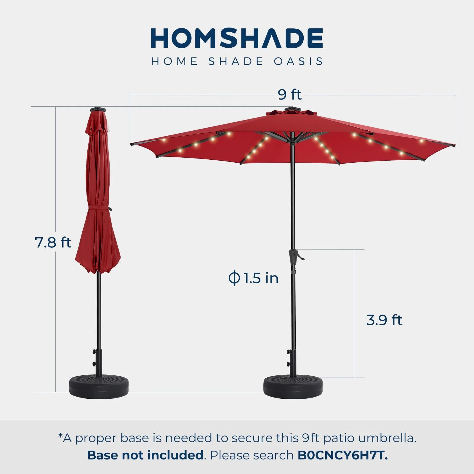 Burgundy Red Weather-resistant fabric 9ft Solar Patio Umbrella - Solar Lights LED Lighted Outdoor Market Table Umbrella, UPF50+ UV Protection with Push Button Tilt, Crank for Pool Deck and Garden (Burgundy Red), Good Condition condition - View 11