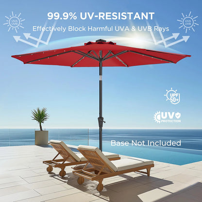 Burgundy Red Weather-resistant fabric 9ft Solar Patio Umbrella - Solar Lights LED Lighted Outdoor Market Table Umbrella, UPF50+ UV Protection with Push Button Tilt, Crank for Pool Deck and Garden (Burgundy Red), Good Condition condition - View 5