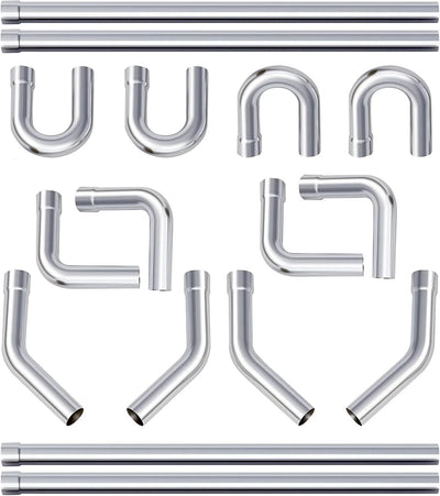 A-KARCK Mild Steel Mandrel Bends 16 Pcs, 2.25 Inches DIY Custom Exhaust Tubing Pipe Straight & U-Bend Kit, Universal Fit