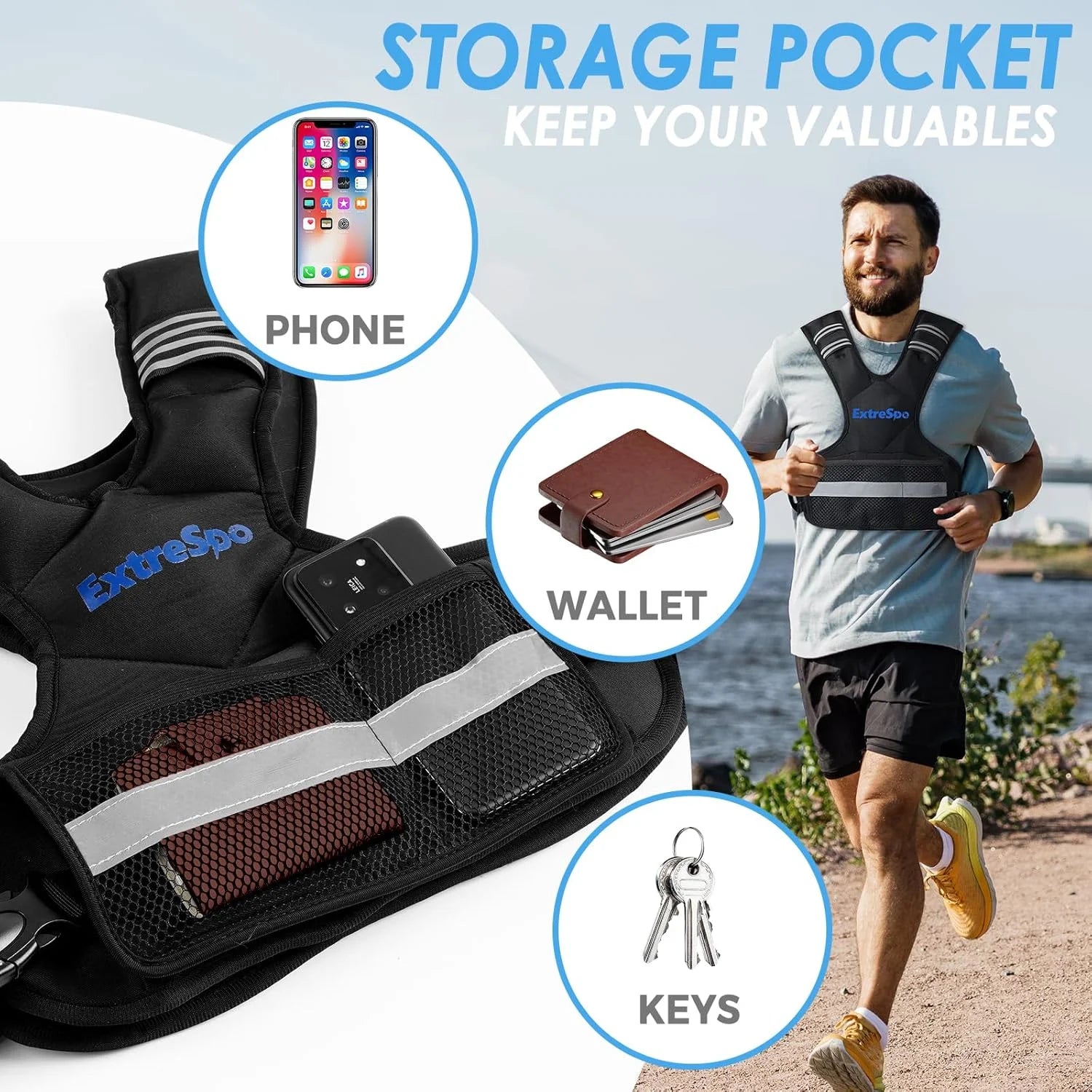 product Adjustable Weighted Vest for Women and Men, 4-10lb Weight Vest with 6 Ironsand Weights, Body Weight Vest Exercise Set with Reflective Strip for Strength Training and Workout, As Is condition - View 10
