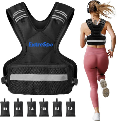 Adjustable Weighted Vest for Women and Men, 4-10lb Weight Vest with 6 Ironsand Weights, Body Weight Vest Exercise Set with Reflective Strip for Strength Training and Workout