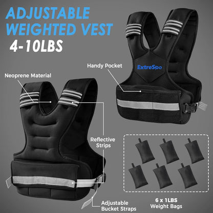product Adjustable Weighted Vest for Women and Men, 4-10lb Weight Vest with 6 Ironsand Weights, Body Weight Vest Exercise Set with Reflective Strip for Strength Training and Workout, As Is condition - View 4