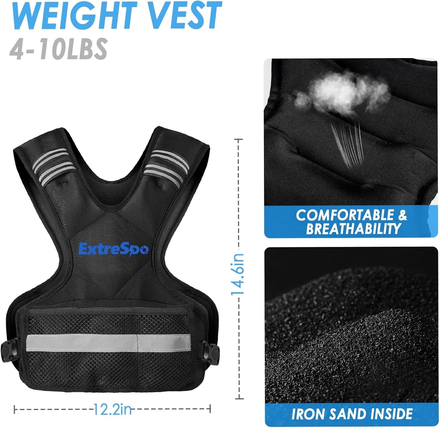 product Adjustable Weighted Vest for Women and Men, 4-10lb Weight Vest with 6 Ironsand Weights, Body Weight Vest Exercise Set with Reflective Strip for Strength Training and Workout, As Is condition - View 5