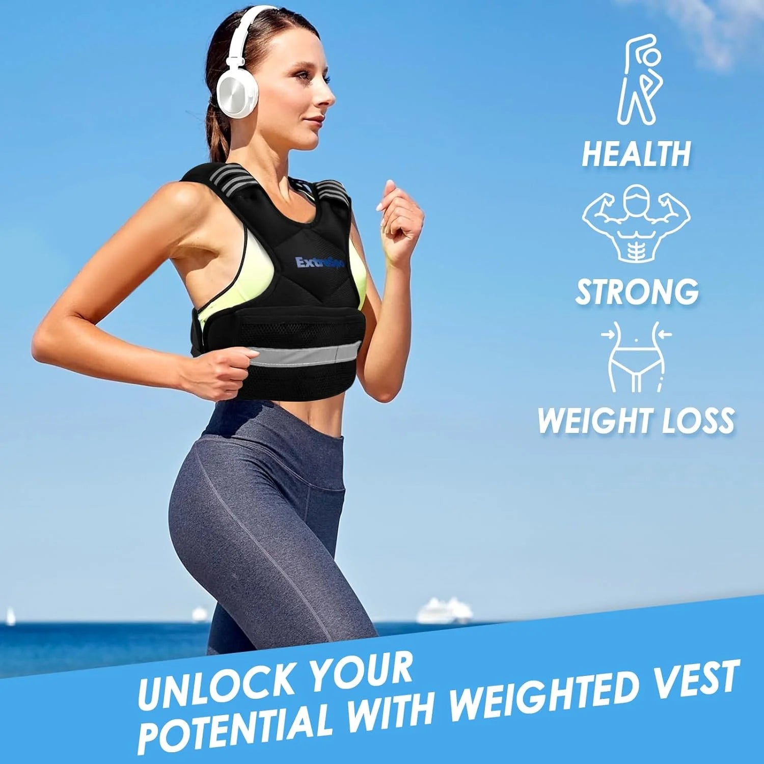 product Adjustable Weighted Vest for Women and Men, 4-10lb Weight Vest with 6 Ironsand Weights, Body Weight Vest Exercise Set with Reflective Strip for Strength Training and Workout, As Is condition - View 6