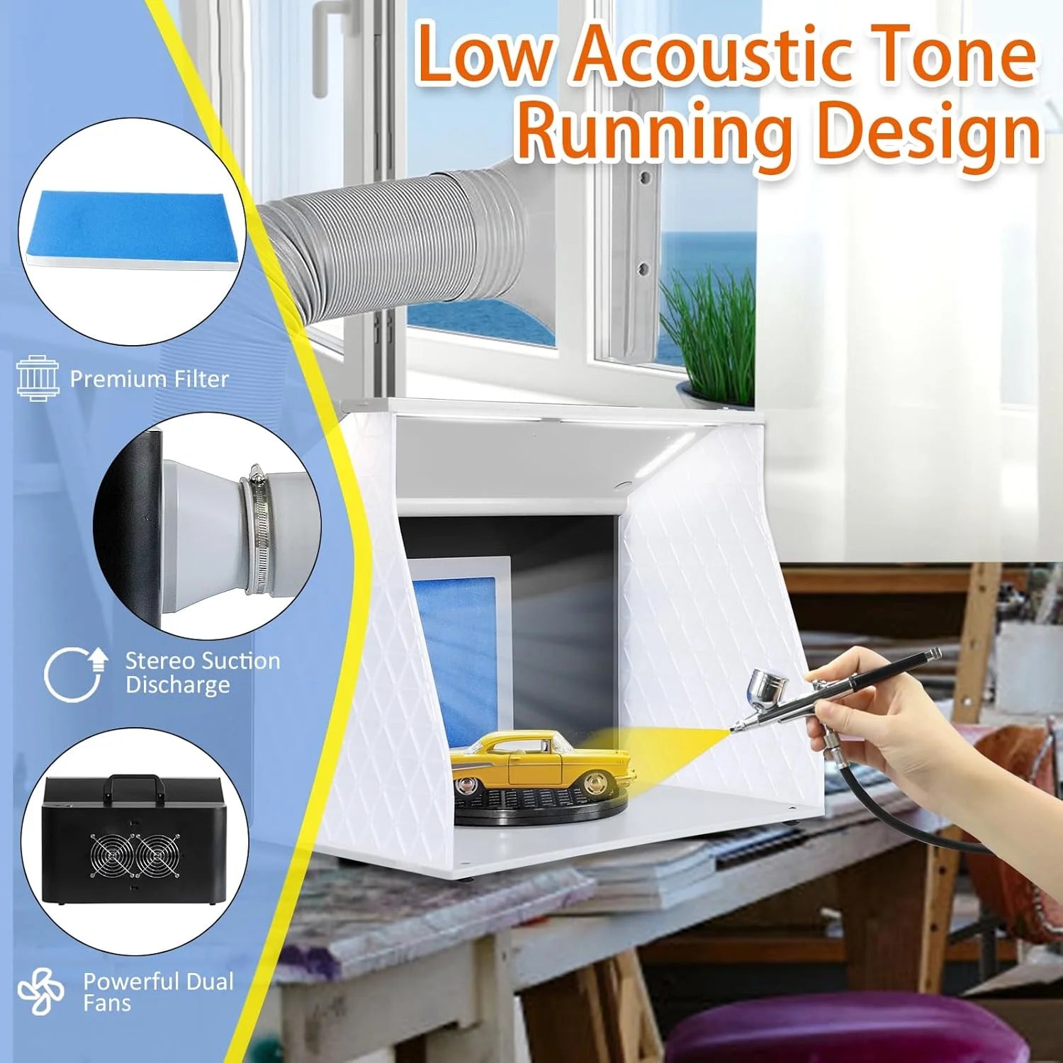 N/A N/A Airbrush Spray Booth,Portable Spray Paint Booth Airbrush Booth with Dual Fan Filter Led Lights,Spray Airbrush Ventilation Booth for Airbrushing Hobby Model Crafts T-Shirt Painting Nail, Good Condition condition - View 4
