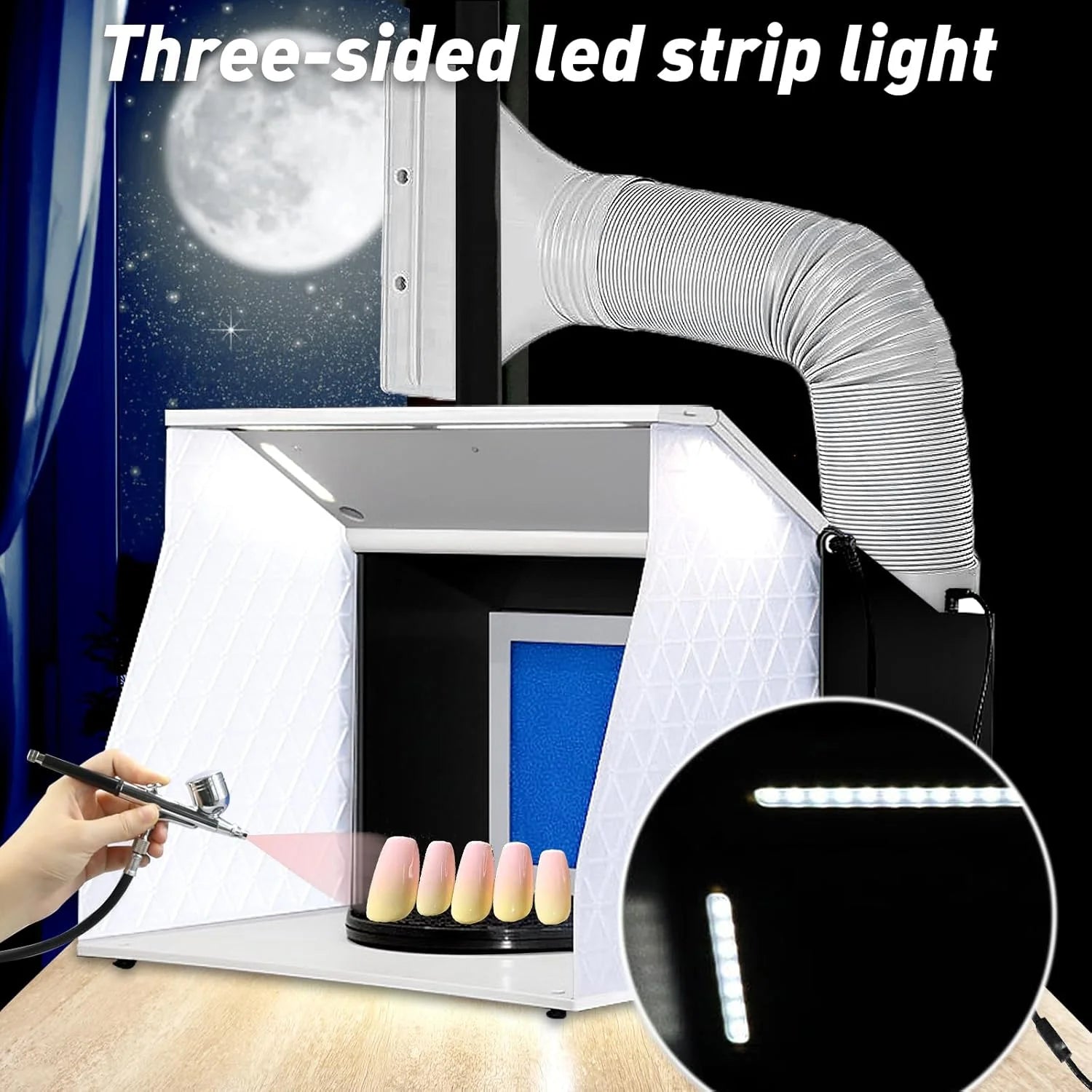 N/A N/A Airbrush Spray Booth,Portable Spray Paint Booth Airbrush Booth with Dual Fan Filter Led Lights,Spray Airbrush Ventilation Booth for Airbrushing Hobby Model Crafts T-Shirt Painting Nail, Good Condition condition - View 6