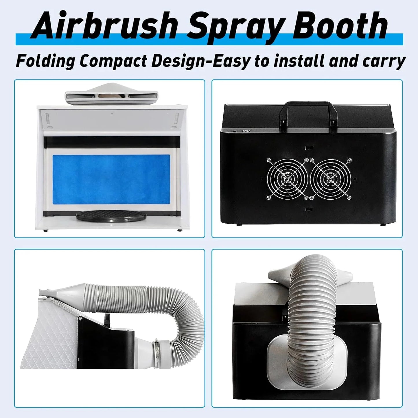 N/A N/A Airbrush Spray Booth,Portable Spray Paint Booth Airbrush Booth with Dual Fan Filter Led Lights,Spray Airbrush Ventilation Booth for Airbrushing Hobby Model Crafts T-Shirt Painting Nail, Good Condition condition - View 8