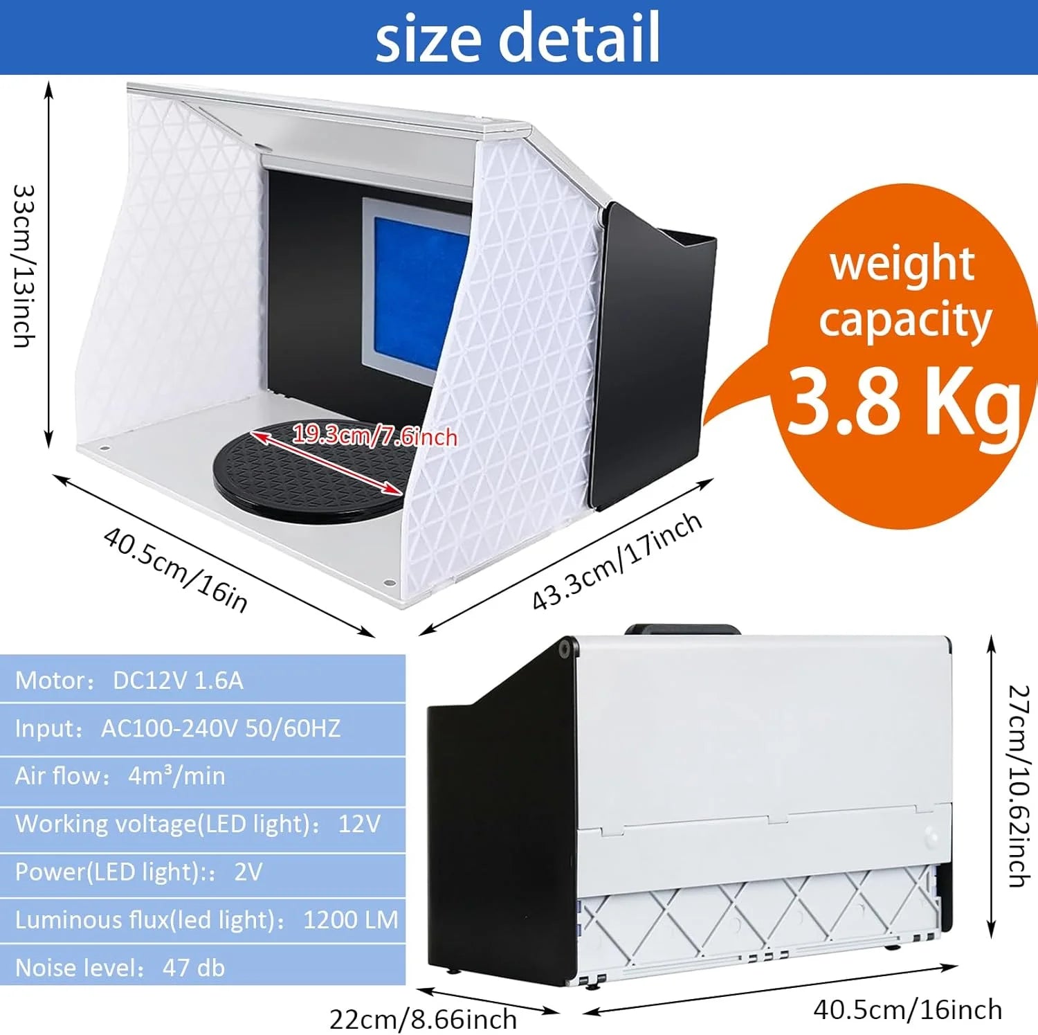 N/A N/A Airbrush Spray Booth,Portable Spray Paint Booth Airbrush Booth with Dual Fan Filter Led Lights,Spray Airbrush Ventilation Booth for Airbrushing Hobby Model Crafts T-Shirt Painting Nail, Good Condition condition - View 9