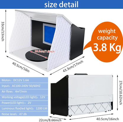 N/A N/A Airbrush Spray Booth,Portable Spray Paint Booth Airbrush Booth with Dual Fan Filter Led Lights,Spray Airbrush Ventilation Booth for Airbrushing Hobby Model Crafts T-Shirt Painting Nail, Good Condition condition - View 9