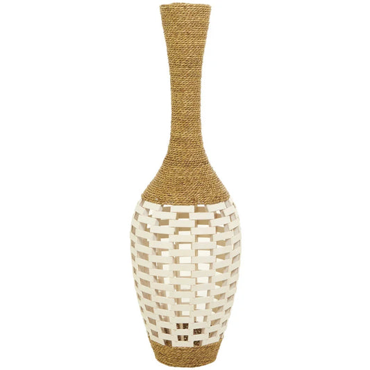 Handmade Seagrass Wrapped Vase with Cream Mosaic Bamboo Center - View 1