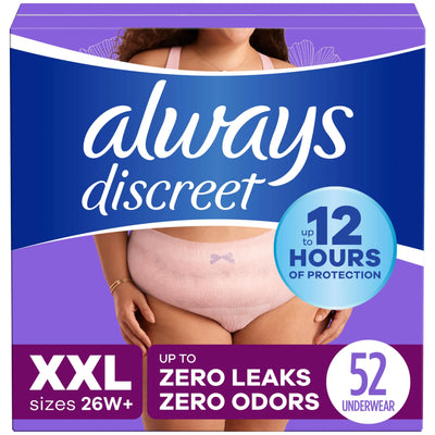 Always Discreet Adult Incontinence Underwear for Women and Postpartum Underwear, XXL, 52 CT