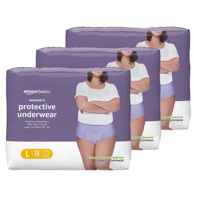 Amazon Basics Incontinence & Postpartum Underwear for Women, Maximum Absorbency, Large, 18 Count, 3 Packs of 18 (Previously Solimo)