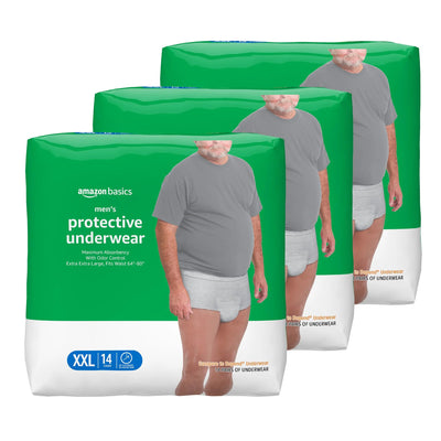 Amazon Basics Incontinence Underwear for Men, Maximum Absorbency, 2X-Large, 42 Count (3 Packs of 14)